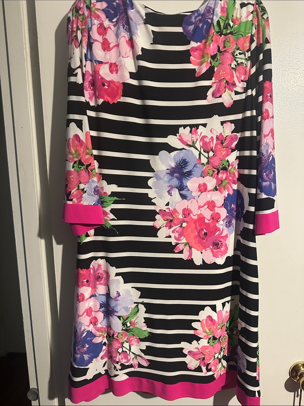 Jessica Howard Black White Striped Midi Dress with Pink & Purple Florals - Picture 3 of 3